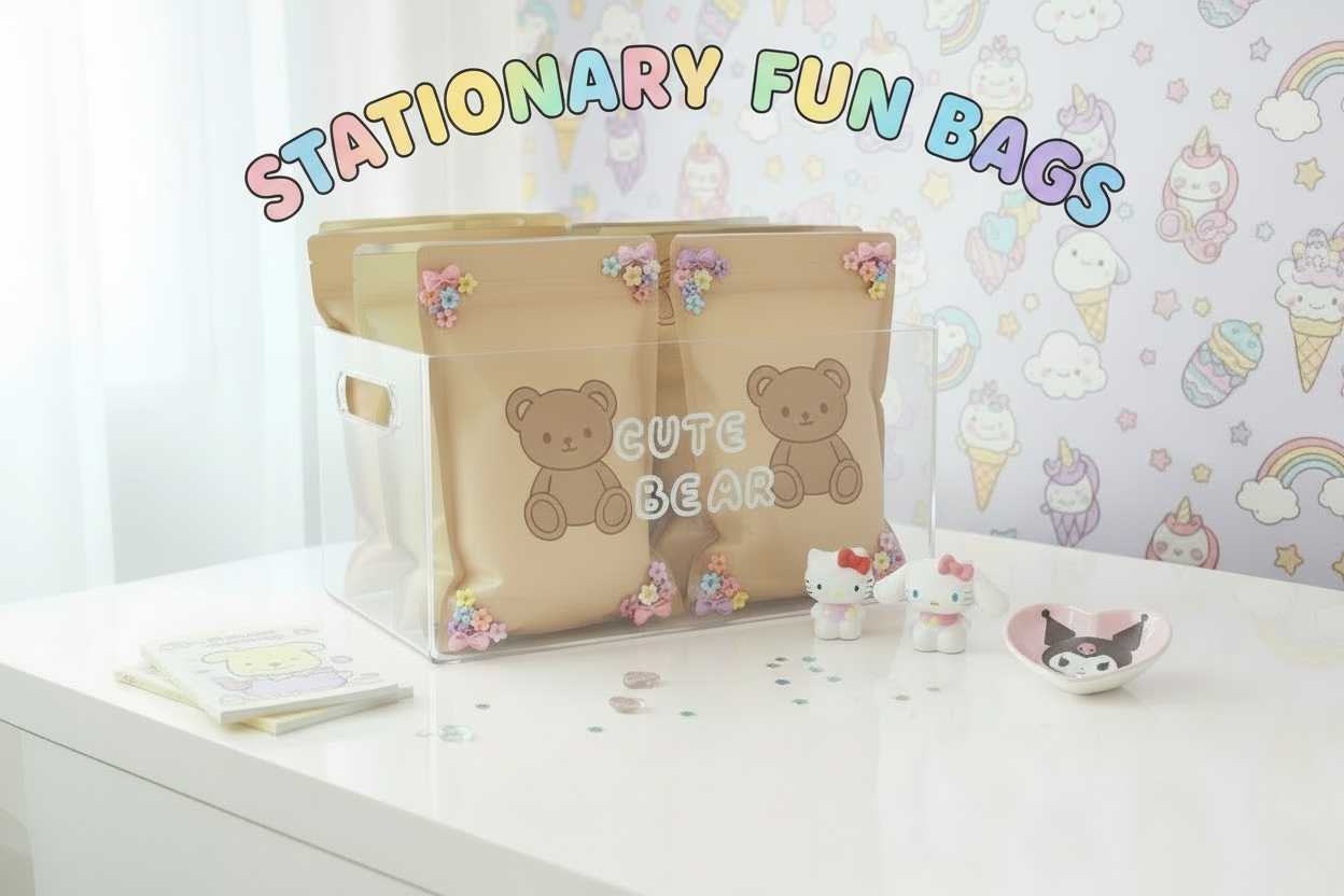 edit the mylar bags light tan color with one teddy on the center of the bags